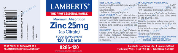 Zinc 25 mg como Citrato con mayor absorción