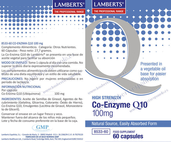 CO-ENZIMA Q10 100 mg, UBIQUINOA O COQ10 CON 60 CAPSULAS