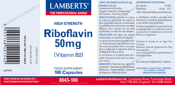 RIBOFLAVINA O VITAMINA B2 50 mg