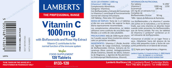 VITAMINA C 1000 mg 120 Tabs BIOFLAVONOIDES Y 100 mg ESCARAMUJO - 8133-60