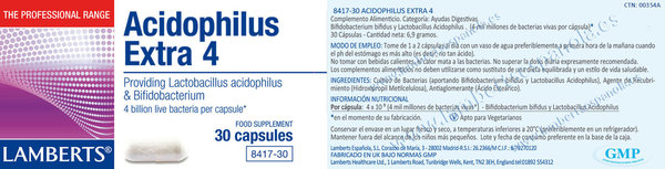 ACIDOPHILUS EXTRA 4 30 CAPS. 4000 MILLONES DE BACTERIAS AMIGAS