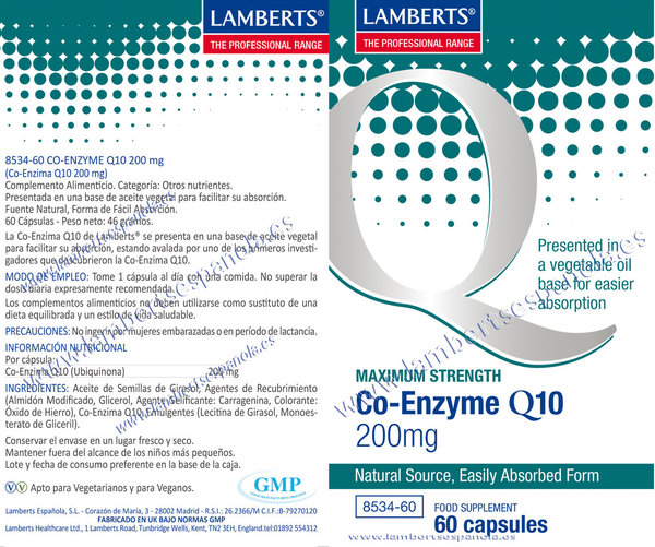 CO-ENZIMA Q10 200 mg O UBIQUINOA (COQ10) 60 CAPS.