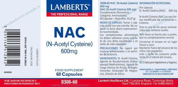 NAC (N-ACETIL CISTEÍNA) 600 mg, AMINOACIDO NO ESENCIAL