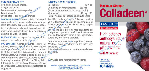 COLLADEEN QUE APORTA 160 mg DE ANTOCIANIDINAS DE UVA Y MIRTILO