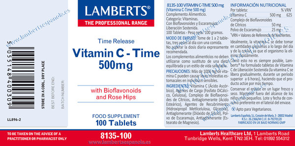 VITAMINA C 500 mg. LIBERACION SOSTENIDA 100 TAB. - 8135-100