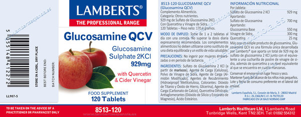 GLUCOSAMINA QCV 929 mg DE SULFATO DE GLUCOSAMINA 2KCI 120 CAP