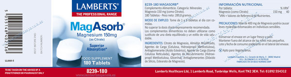 MAGASORB CITRATO DE MAGNESIO 150 mg, MÁS ABSORCIÓN 180 TAB - 8239-180