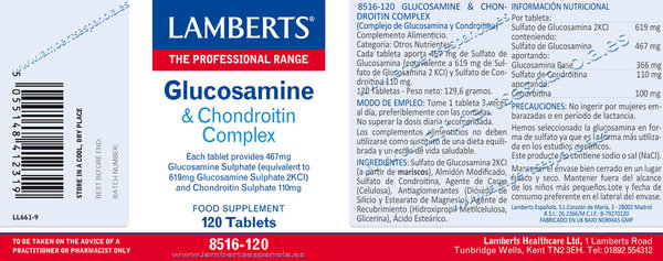 COMPLEJO DE GLUCOSAMINA 467 mg Y CONDROITINA 110 mg 120 TAB.
