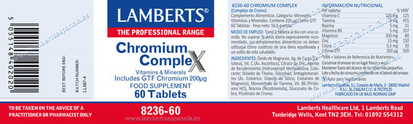Complejo de Cromo GTF con Vitaminas B y C, Magnesio, Cobre y Zinc