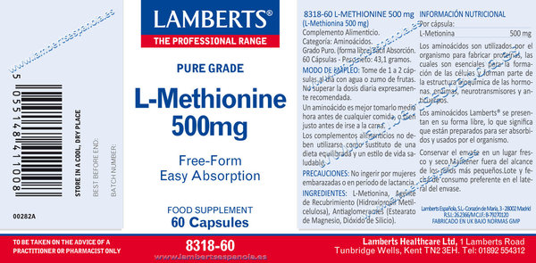 L-METIONINA 500 mg. AMINOACIDO ESENCIAL 60 CAPS.