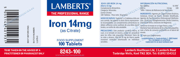 Hierro 14 mg como Citrato. Mayor absorción