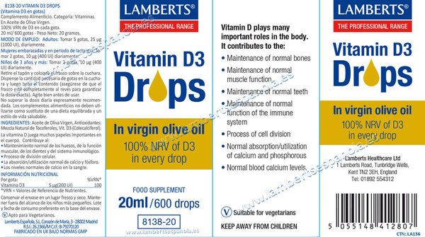 Vitamina D líquida, en gotas como D3 o colecalciferol