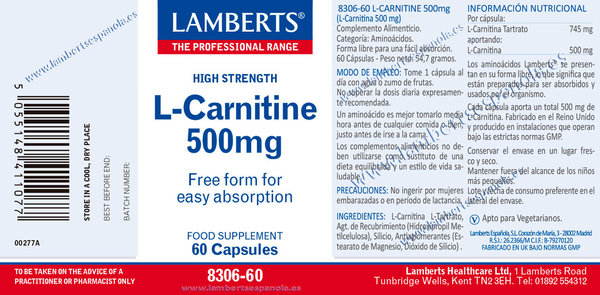 L-CARNITINA 500 mg PURA EN FORMA LIBRE