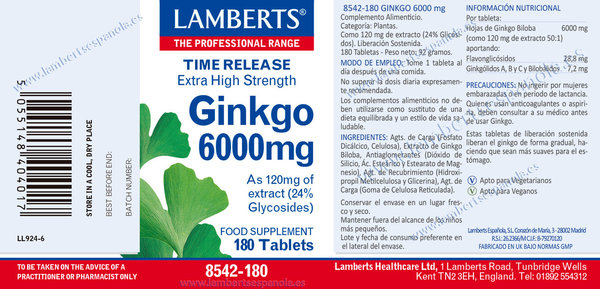 GINKGO BILOBA 6000 mg 180 caps 8542-180