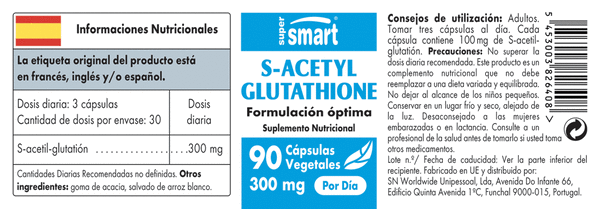 50% DTO S-ACETYL GLUTATHIONE 100 mg  90 Cap. SUPERSMART (CAD 30/09/2023)